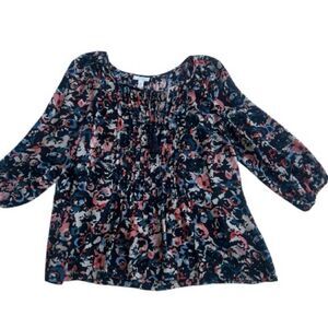 Charter Club Navy Pink Floral Blouse Sz XL